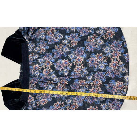 Sundance Blue Blouse Sz XS Fairy Top Sheer Floral Velvet Lace Trim Whimsigoth - Picture 5 of 8